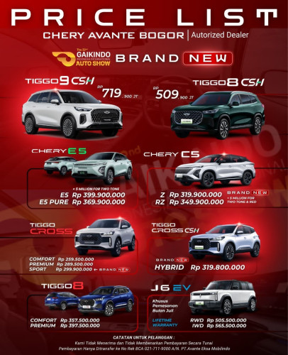 Pricelist Harga Chery bekasi 2025